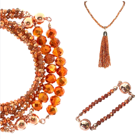 10 Way BUNDLE  - Orange Copper Crystal (Includes 10 Way Necklace, Tassel & Mini Connectors)