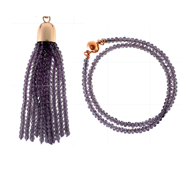 SET 8- 20% OFF! SMOKEY PLUM SHEER SQUARE KIMONO + CONVERTED GRAPE CRYSTAL TASSEL + ROSE QUARTZ ROUND PENDANT