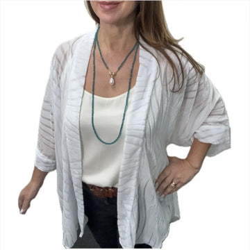 SET 2- 30% OFF!  WHITE TEXTURED VELVET SQUARE KIMONO + TEAL CRYSTAL LONG STRAND + TEAL CRYSTAL MEDIUM STRAND+ WHITE OPALESCENCE TEARDROP HANGING PENDANT FLASH SALE