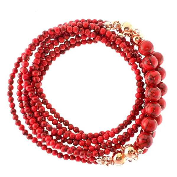 SET 4- 40% OFF! RED HOWLITE 10 WAY NECKLACE + MNX METAL /PAVE CRYSTAL PENDANT + PAVE STUD EARRINGS FLASH SALE