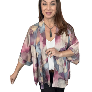 Square Kimono - Marble - Mauve with Burgundy and Grey - SOLID