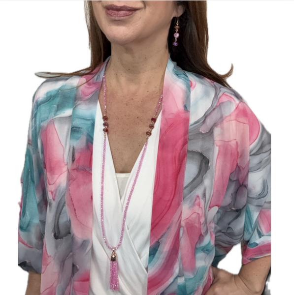 Square Kimono -SHEER - PINK AND TURQUOISE SWIRL