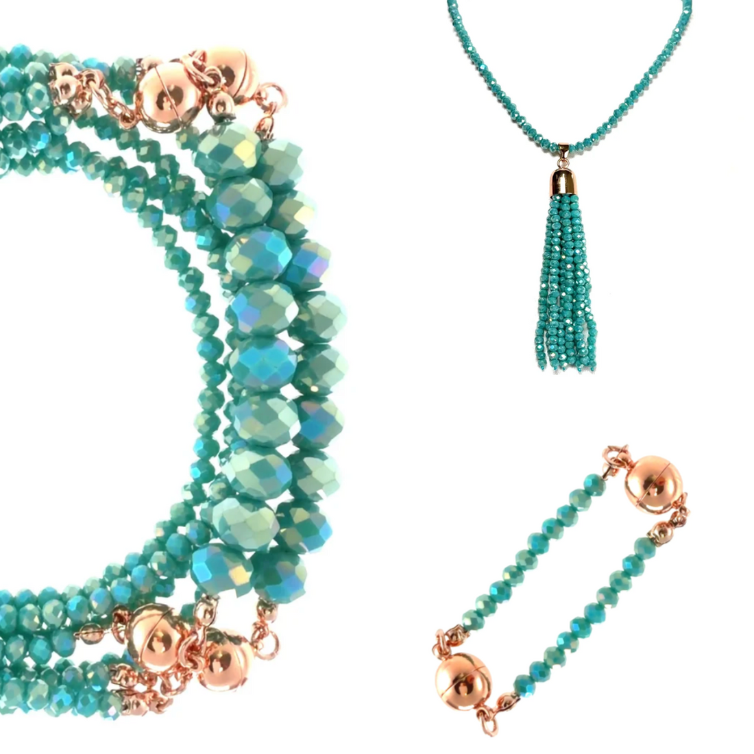 10 Way Bundle - Turquoise Crystal (Includes 10 Way Necklace, Tassel & Mini Connectors)