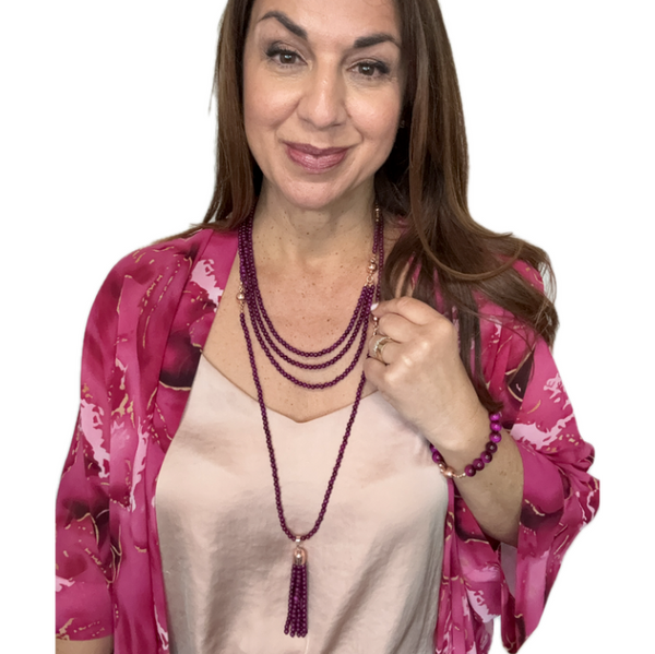 10 Way Necklace BUNDLE  -  MAGENTA Tiger Eye  (Includes 10 Way Necklace, Tassel & Mini Connectors) RYAN