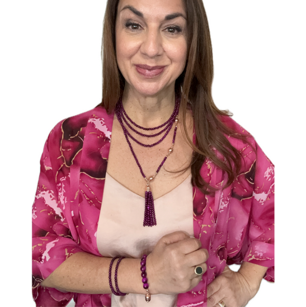 10 Way Necklace BUNDLE  -  MAGENTA Tiger Eye  (Includes 10 Way Necklace, Tassel & Mini Connectors) RYAN