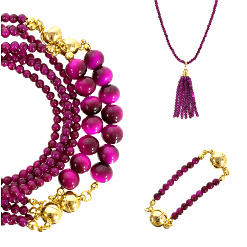 10 Way Necklace BUNDLE  -  MAGENTA Tiger Eye  (Includes 10 Way Necklace, Tassel & Mini Connectors) RYAN