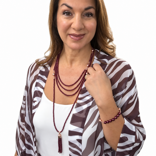 10 Way Bundle  - Shell Pearl - Burgundy (Includes 10 Way Necklace, Tassel & Mini Connectors) Maria Nicola