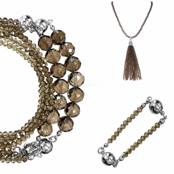 10 Way BUNDLE  - Smokey Quartz Crystal (Includes 10 Way Necklace, Tassel & Mini Connectors) Seriously Romantic