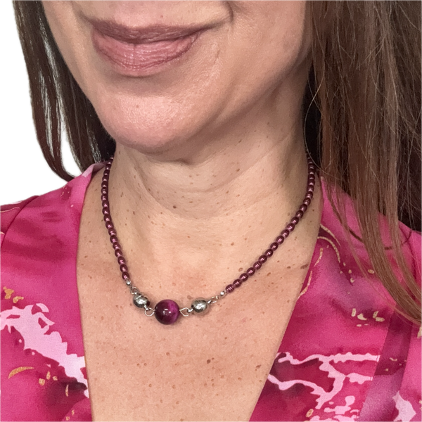 Pendant - Magenta Tiger Eye - Round 14mm Pendant