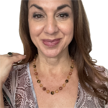 Longer Link Necklace - Golden Crystal & Brown Stones Seriously Romantic