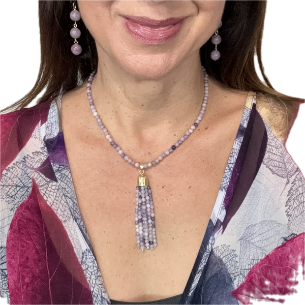 Long Earrings - Lepidolite Maria Nicola
