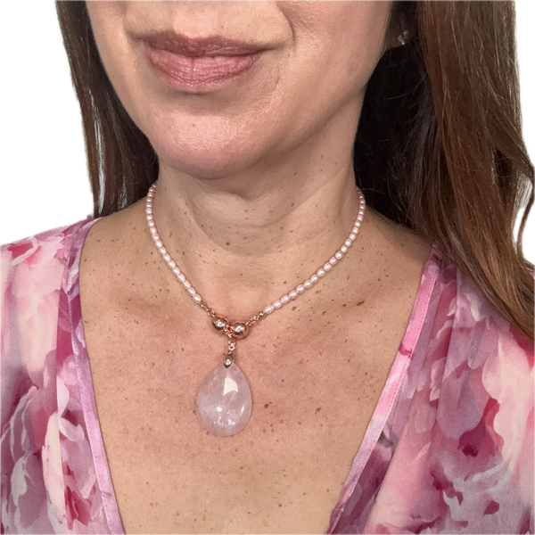 Pendant - Large Stone Teardrop - Rose Quartz Pendant