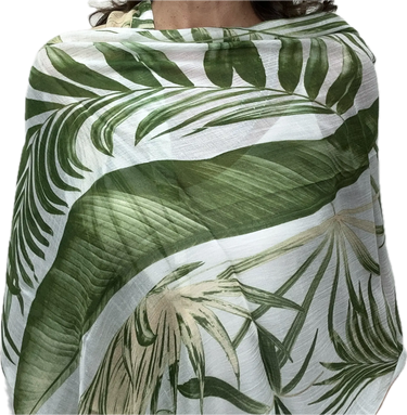 Scarf - Modal Silk - Green Palm Leaf Namaskar