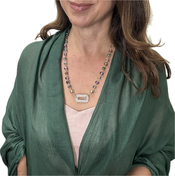 LAST CHANCE!!!- 30% OFF!!-  FOREST GREEN BAMBOO SCARF + PEACOCK LONGER LINK NECKLACE + SHIMMER PAPERCLIP PENDANT