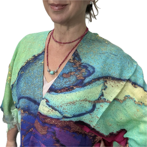 SET 1- 20% OFF!! UNDER THE NORTHERN LIGHTS CAPE + RASPBERRY LONG STRAND + TURQUOISE ORGANIC PEARL PENDANT FLASH SALE