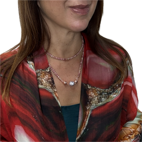 Scarf - Modal Silk - RED/EMERALD CUT STONE - 10% OFF!