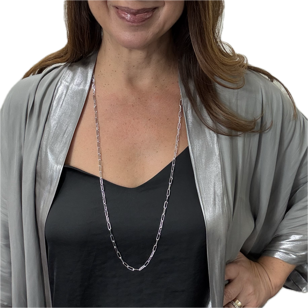 Long Strand Necklace - Paperclip - Silver
