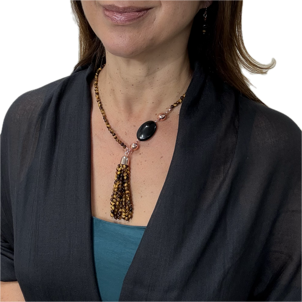 Long Earrings - Tiger Eye and Black Agate