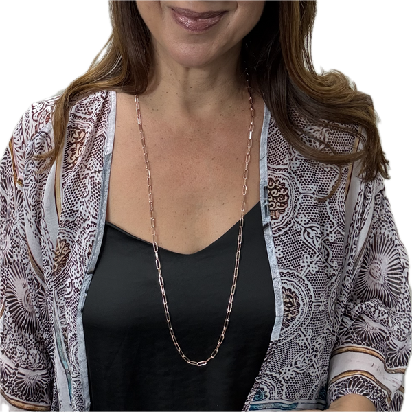 LONG Strand Necklace - Paperclip - Rose Gold