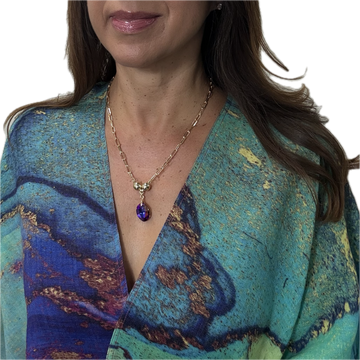 SET 1- 20% OFF! UNDER THE NORTHERN LIGHTS CAPE + PAPERCLIP MEDIUM STRAND + VIOLET-BLUE LEAF HANGING CRYSTAL PENDANT