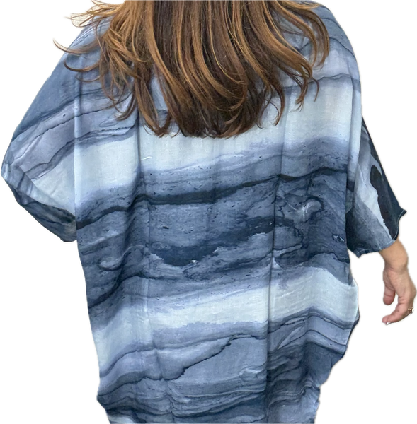 SET 9- 25% OFF! BLUE MARBLE MODAL LONG KIMONO+ SOFT BLUE SHELL PEARL BRACELETS