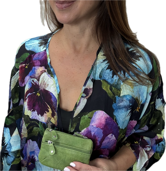 SET 6- 50% OFF! PANSIES  MODAL LONG KIMONO + MARIA LEATHER COIN PURSE