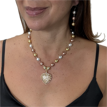 SET 8- 50% OFF! TRI-COLOUR LINK NECKLACE + ENCHANTED HEART PENDANT + TRI-COLOUR LINK EARRINGS