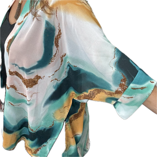 SET 1- 25% OFF! EMERALD & GOLD SQUARE KIMONO + SMOKEY QUARTZ TASSEL + TURQUOISE ORGANIC PEARL PENDANT