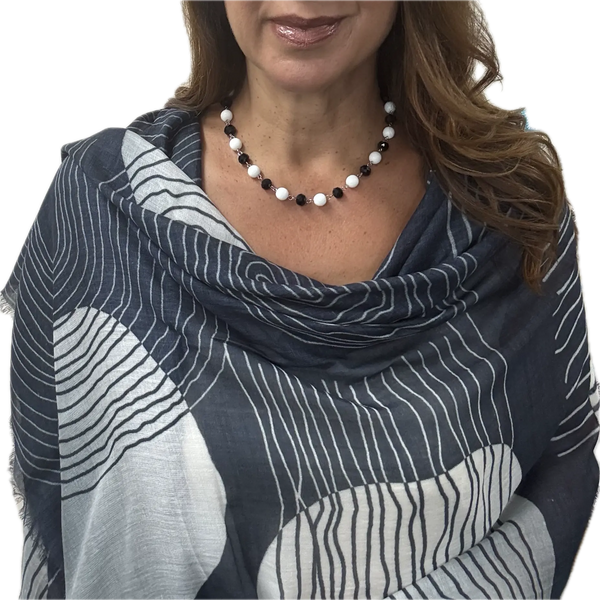 Scarf - Fine Wool - Black and White Stripes Namaskar