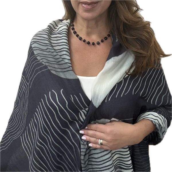 Scarf - Fine Wool - Black and White Stripes Namaskar