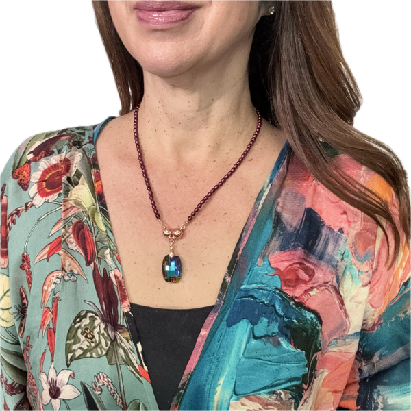 SET 6-40% OFF! CHOOSE FROM LONG MODAL KIMONO + BURGUNDY SHELL PEARL MEDIUM STRAND+ LARGE RAINBOW CUSHION PENDANT FLASH SALE