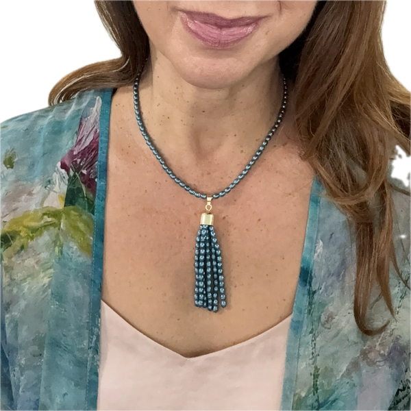 Tassel -  Shell Pearl - STEEL BLUE Maria Nicola