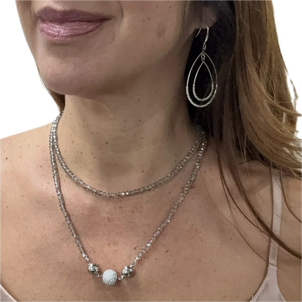 SET 7-30% OFF! CRYSTAL LONG STRAND NECKLACE + PERFECTLY PAVE PENDANT + FINE BEADED TEARDROP DOUBLE TEAR DROP EARRINGS FLASH SALE
