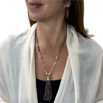 SET 3- 25% OFF! ALMOND BAMBOO SCARF + CONVERTED PLUM CRYSTAL TASSEL + PAPERCLIP MINI CONNECTORS + PAPERCLIP SHORT EARRINGS FLASH SALE