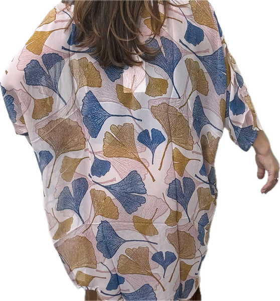 Kimono - Long - Ginko Leaves on Pale Pink - 10% OFF! Namaskar