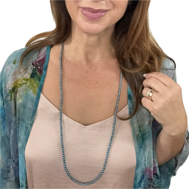 Long Strand Necklace - Shell Pearl -  STEEL BLUE Maria Nicola