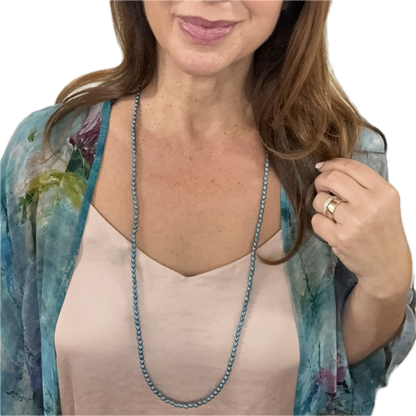 Long Strand Necklace - Shell Pearl -  STEEL BLUE Maria Nicola