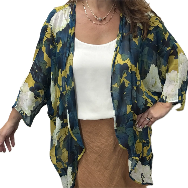 Kimono - Long - Mustard Floral Namaskar