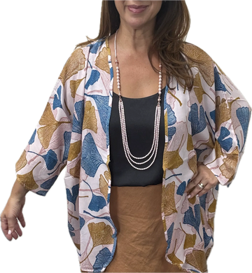Kimono - Long - Ginko Leaves on Pale Pink - 10% OFF! Namaskar