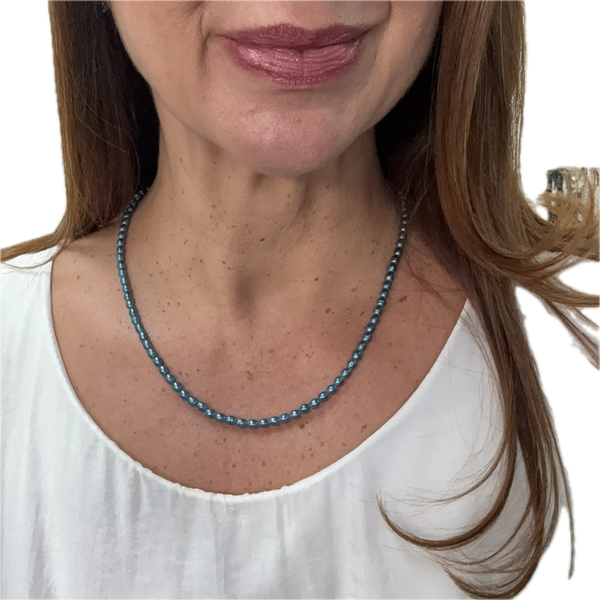 Medium Strand Necklace - Shell Pearl -  STEEL BLUE