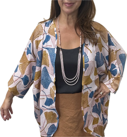 Kimono - Long - Ginko Leaves on Pale Pink - 10% OFF!
