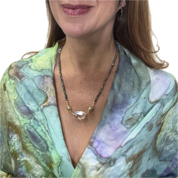 SET 2- 30% OFF! PASTEL WATERCOLOUR MODAL SILK SCARF + HARLEQUIN CRYSTAL MEDIUM STRAND + MOONLIGHT AUSTRIAN CRYSTAL OVAL PENDANT+ PEBBLEFALL EARRINGS