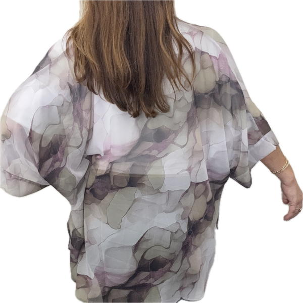 SET 8- 20% OFF! SMOKEY PLUM SHEER SQUARE KIMONO + CONVERTED GRAPE CRYSTAL TASSEL + ROSE QUARTZ ROUND PENDANT
