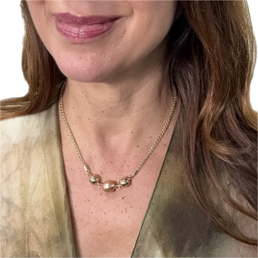 Pendant - 12mm Organic Pearl - Rose Gold Satin Austrian Crystal