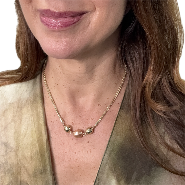 Pendant - 12mm Organic Pearl - Rose Gold Satin