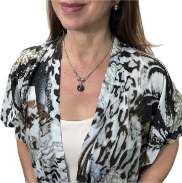 SET 6-20% OFF! ANIMAL PRINT SHORT KIMONO + SHORT WHEAT CHAIN NECKLACE+ BLACK AGATE MINI CIRCLE OF LOVE PENDANT + MINI HUG HOOP EARRINGS FLASH SALE