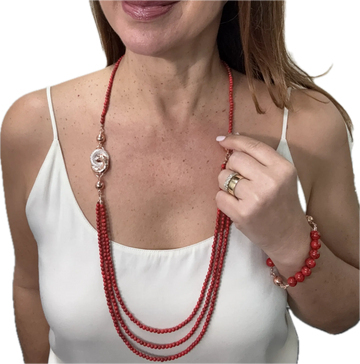 SET 4- 40% OFF! RED HOWLITE 10 WAY NECKLACE + MNX METAL /PAVE CRYSTAL PENDANT + PAVE STUD EARRINGS FLASH SALE