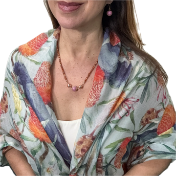 SET 5- 20% OFF! AUSTRALIAN FINE WOOL SCARF + ORANGE COPPER CRYSTAL MEDIUM STRAND + RUBY PAVE PENDANT + MATCHING RUBY PAVE EARRINGS FLASH SALE