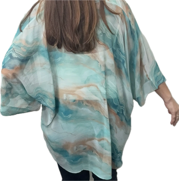 SET 1- 25% OFF! SHORELINE SWIRL SHEER SQUARE KIMONO + SMOKEY QUARTZ LONG STRAND + BESPOKE SMOKEY QUARTZ/TEAL/AB CRYSTAL LINK CONNECTOR + MATCHING LONG CRYSTAL EARRINGS FLASH SALE