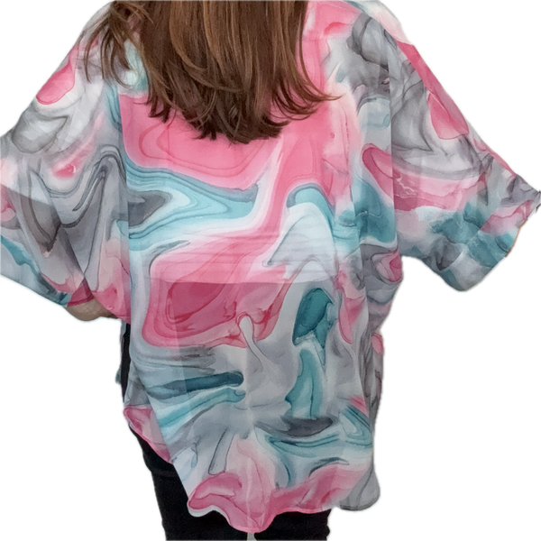 Square Kimono -SHEER - PINK AND TURQUOISE SWIRL